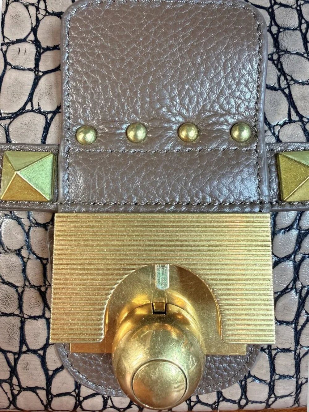 Sharif 1827 Croc-Embossed Leather Studded Top Handle Satchel Sample Bag - New